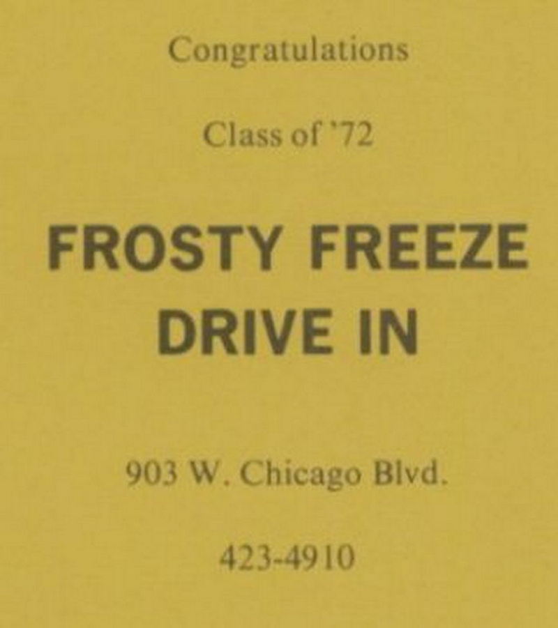 Frosty Freeze Drive-In (Boomers Burgers) - Tecumseh - 903 W Chicago 3 - 1972 Yearbook Ad
